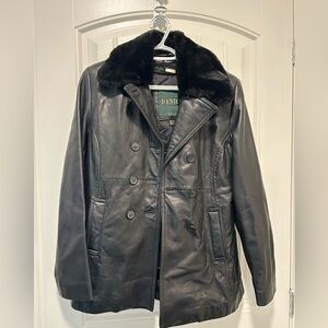 Danier Vintage Leather Coat with Fur Collar